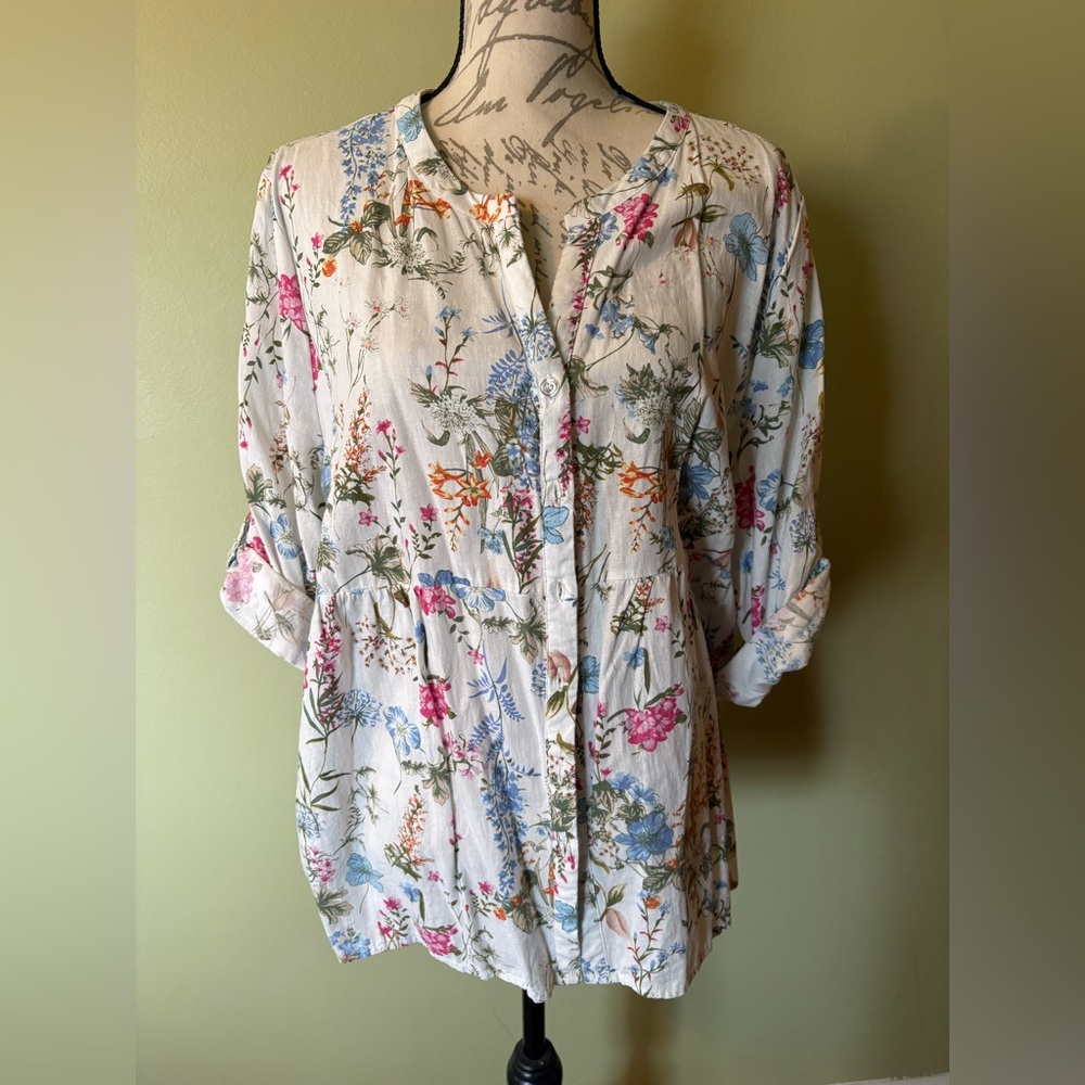 Jones New York pleated floral linen shirt 2X